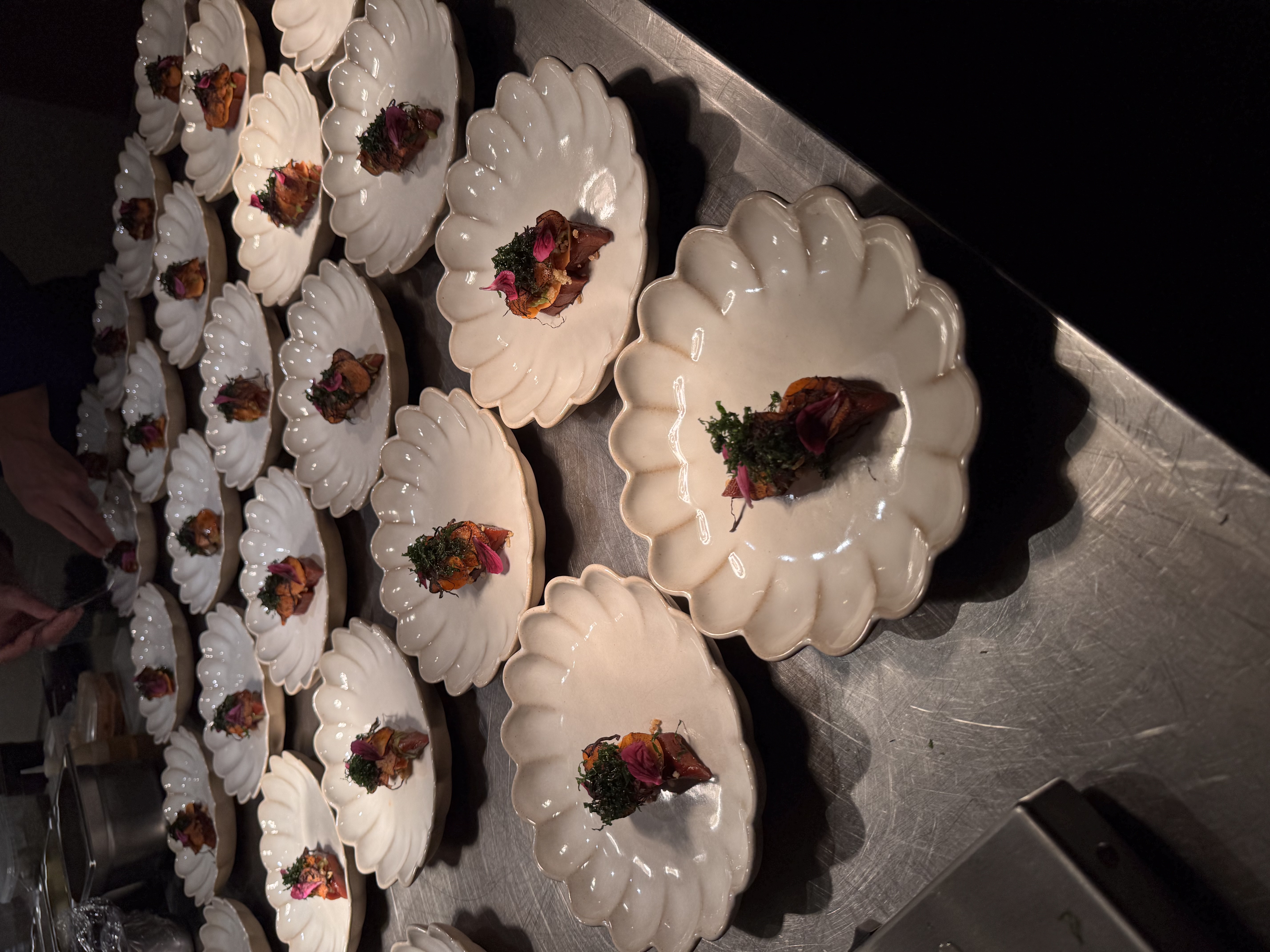 Fine dining dish with edible flowers